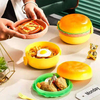 Cute Kawaii Double-Tier Burger Bento Box for Kids, Microwave Safe Fun and Functional Lunchware - CloudAnimeStudio