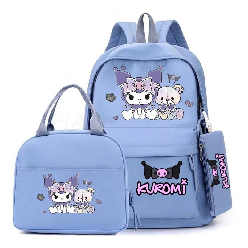 Cute Kuromi Melody Backpack For Students With Casual Lunch Bag Pencil Case, School Bag Laptop For Teenagers Rucksack Knapsack - CloudAnimeStudio