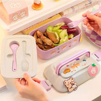 Cute Portable Lunch Box, Double-Layer Microwave-Safe Bento Box for Kids - CloudAnimeStudio