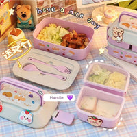 Cute Portable Lunch Box, Double-Layer Microwave-Safe Bento Box for Kids - CloudAnimeStudio