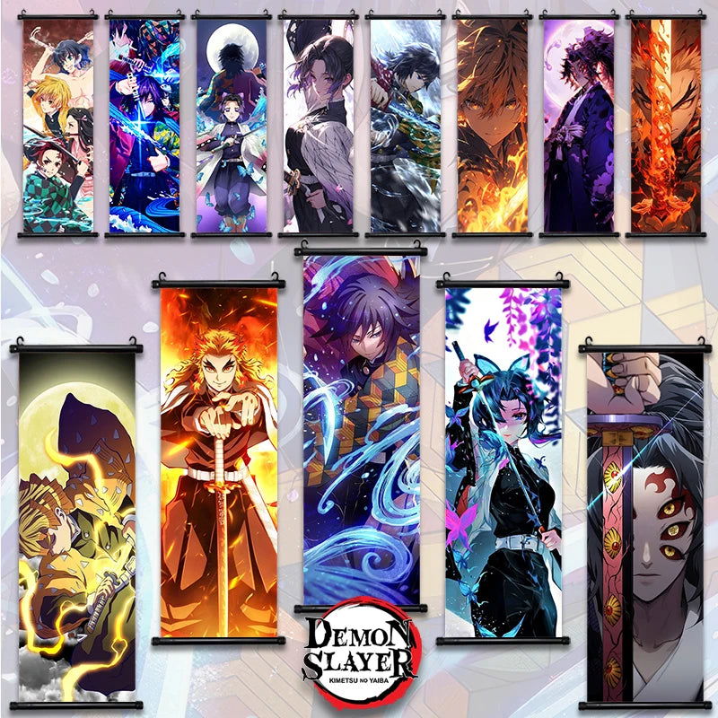 Demon Slayer Scroll Wall Art, Hashira Nezuko Agatsuma Zenitsu Inosuke Scroll Canvas Wall Hanging Painting Home Decor Anime Poster for Bedrooms - CloudAnimeStudio