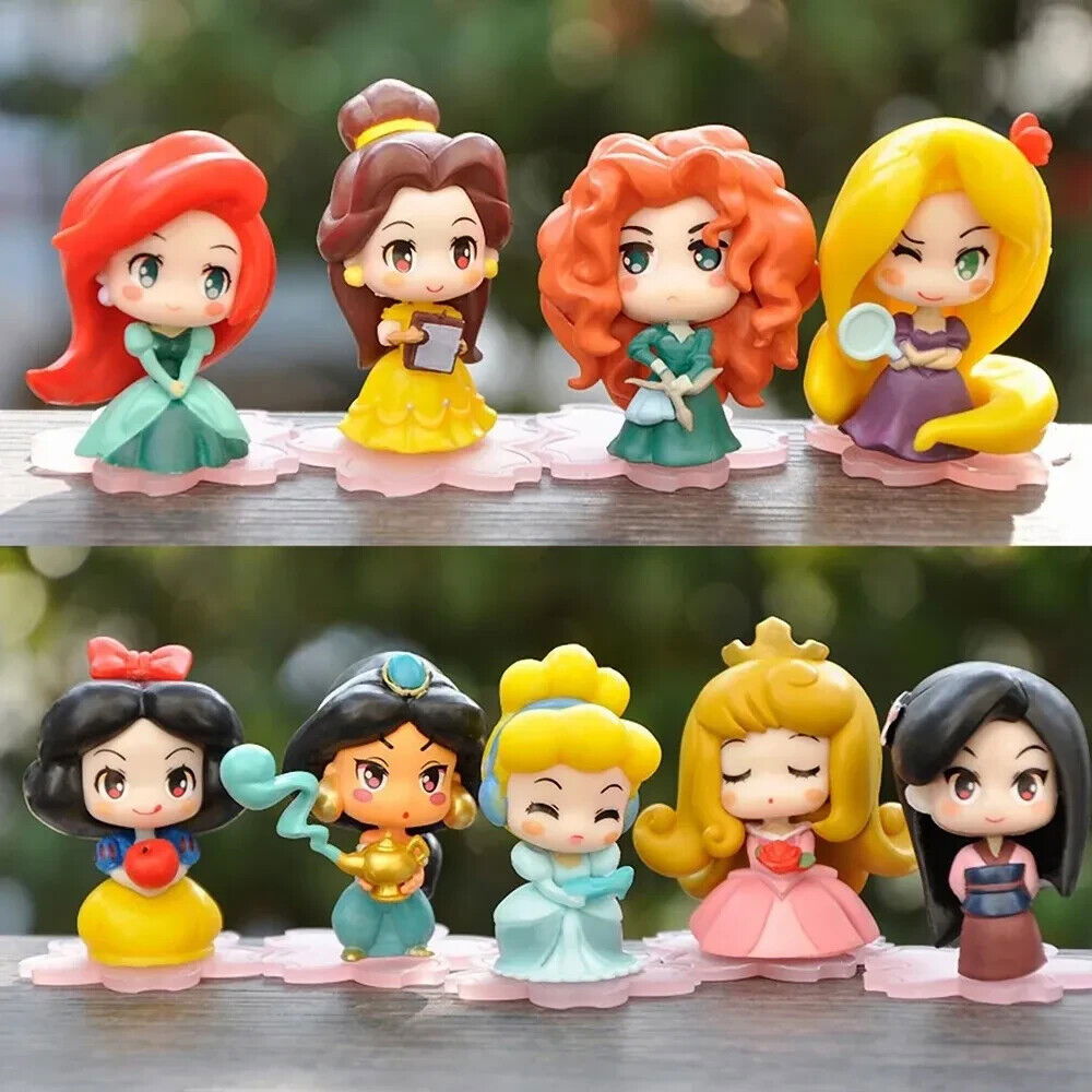 Disney 9 Pcs Set Figurines, Kawaii Rapunzel Snow White Jasmine Mulan Ariel 2 in - CloudAnimeStudio