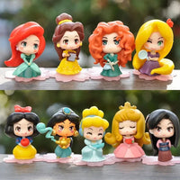 Disney 9 Pcs Set Figurines, Kawaii Rapunzel Snow White Jasmine Mulan Ariel 2 in - CloudAnimeStudio
