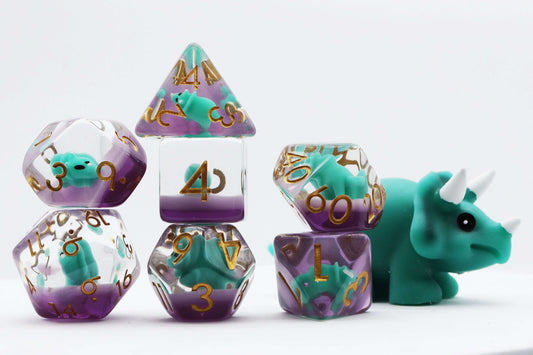 Green Triceratops RPG Dice Set CLOUDANIMESTUDIO