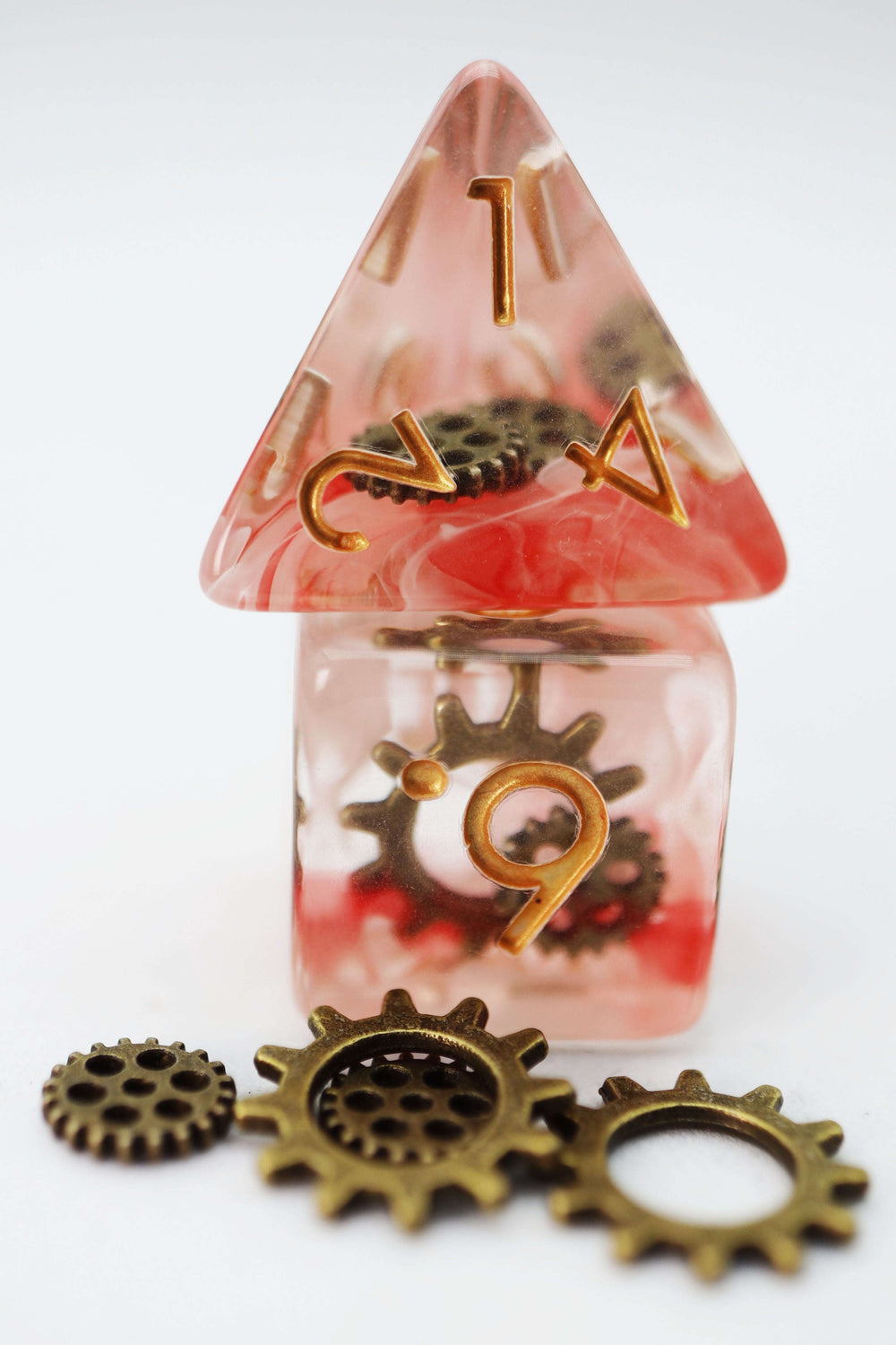 Red Swirl Ancient Gear RPG Dice Set CLOUDANIMESTUDIO
