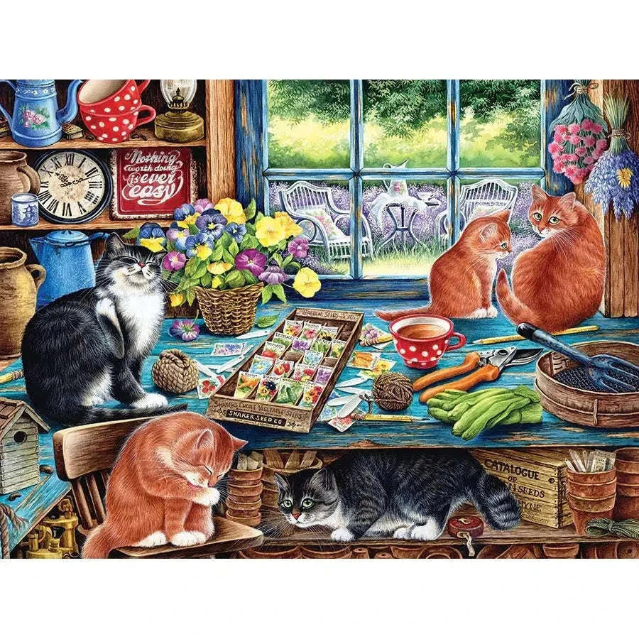 Garden Shed Cats 35 Piece Tray Jigsaw Puzzle Cobble Hill CLOUDANIMESTUDIO