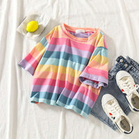 Pastel Rainbow Striped T-Shirt CLOUDANIMESTUDIO