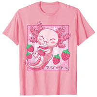 Kawaii Axolotl Strawberry Milk T-Shirt