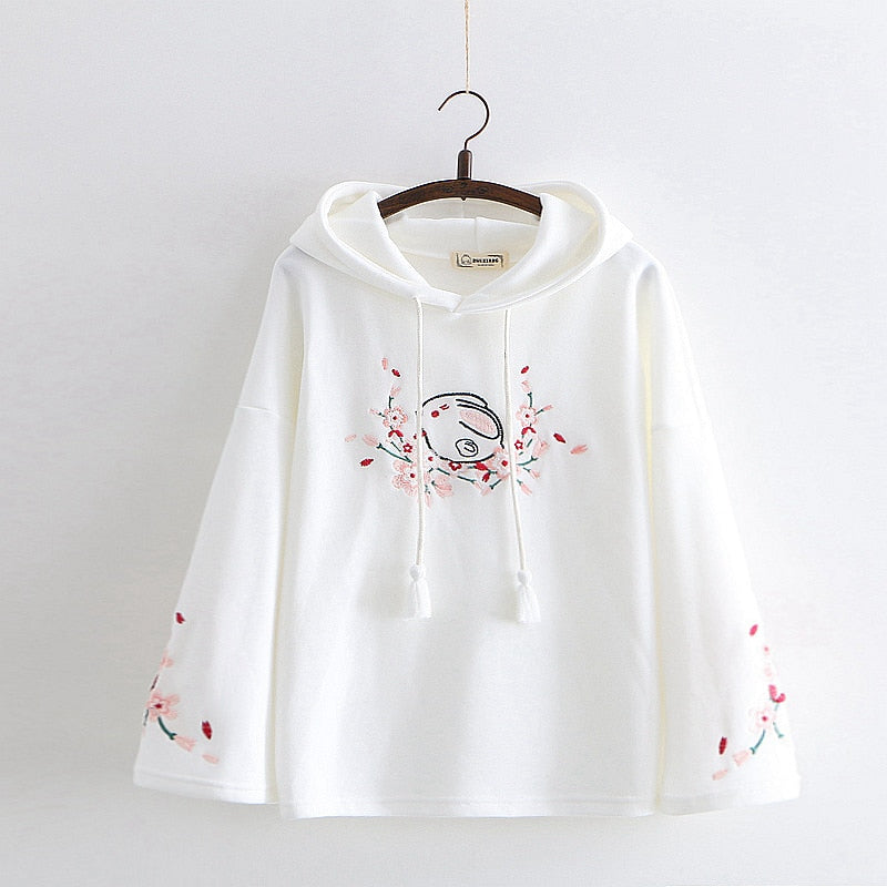 Sakura Bunny Embroidered Hoodie