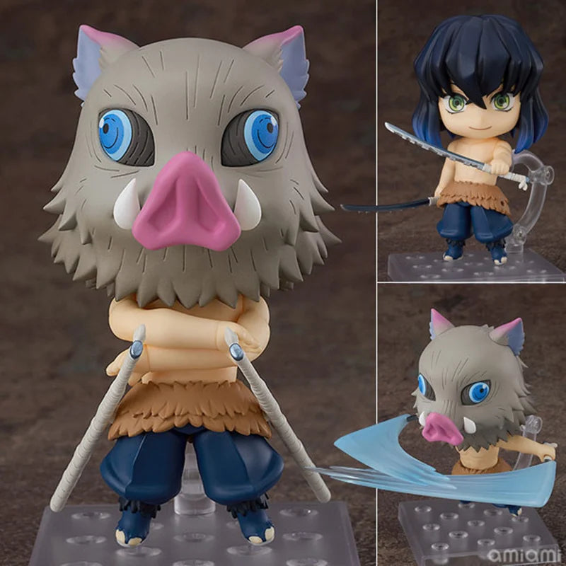 Demon Slayer Mini Anime Figurines, Inosuke, Tanjirou, Nezuko, Zenitsu, Giyuu, Regoukou, Tengen, Cute Kawaii Chibi Kimetsu no Yaiba 10 cm