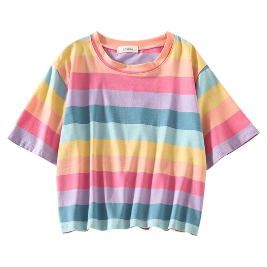 Pastel Rainbow Striped T-Shirt CLOUDANIMESTUDIO