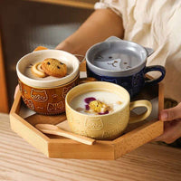 Japanese Cartoon Cat With Cover Coffee Cup, Cute Breakfast Cup With Lid - CloudAnimeStudio