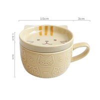 Japanese Cartoon Cat With Cover Coffee Cup, Cute Breakfast Cup With Lid - CloudAnimeStudio
