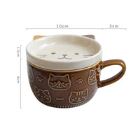 Japanese Cartoon Cat With Cover Coffee Cup, Cute Breakfast Cup With Lid - CloudAnimeStudio