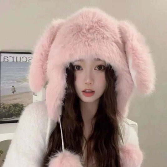 Kawaii Bunny Ears Plush Winter Hat CLOUDANIMESTUDIO