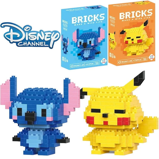 LiLo Stitch Toys Building Blocks Pikachu Anime Cartoon Character Model Puzzles - CLOUDANIMESTUDIO