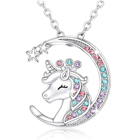 Moon Unicorn Crystal Pendant Necklace CLOUDANIMESTUDIO