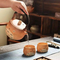 My Neighbor Totoro Ceramic Teapot Teacups Set, Anime Studio Ghibli Cute Cat Rough Pottery Cooking Teapot Tea Table Accessories - CloudAnimeStudio