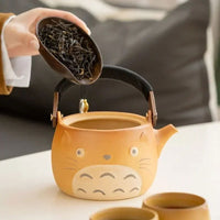 My Neighbor Totoro Ceramic Teapot Teacups Set, Anime Studio Ghibli Cute Cat Rough Pottery Cooking Teapot Tea Table Accessories - CloudAnimeStudio