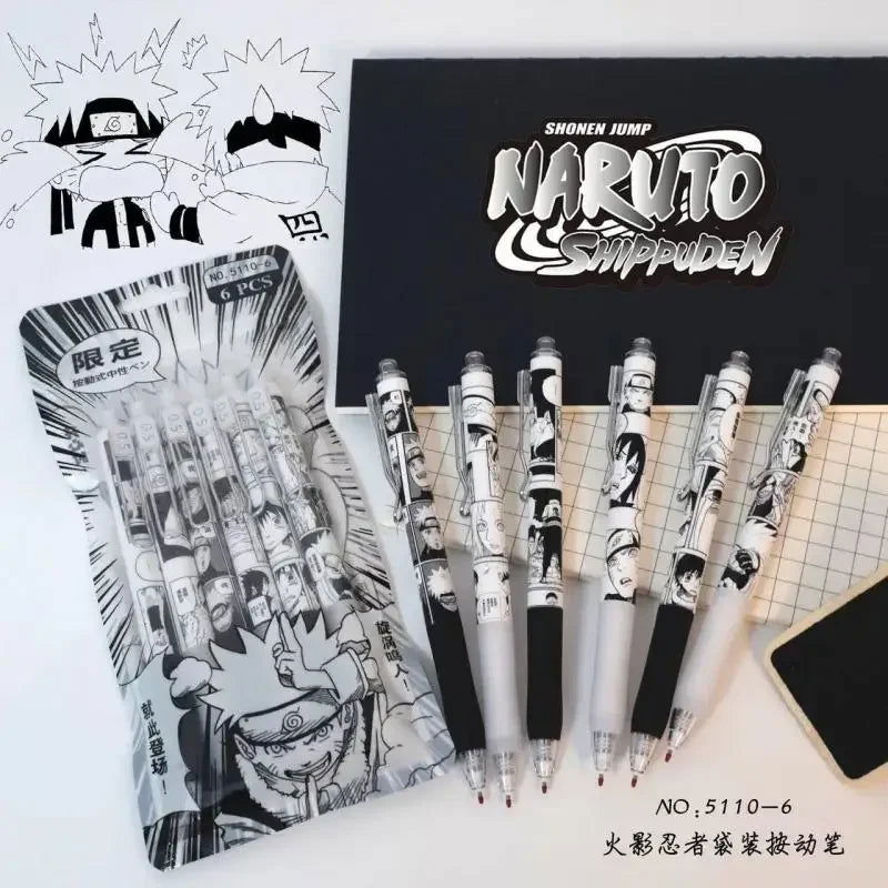 Naruto 6 PCS Set Gel Pen, Anime 0.5 Black Ink Signature Pen School Writing And Office Supplies Stationery Gift - CloudAnimeStudio