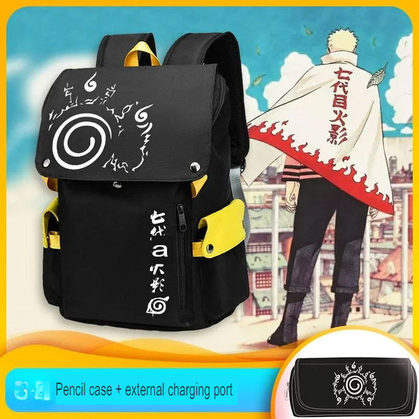 Naruto Anime Backpack, Includes Pencil Case and External Charging Port, Uzumaki Akatsuki School Students Schoolbag Leisure Computer Bag - CloudAnimeStudio