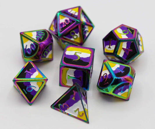 Nonbinary Pride Flag - Metal RPG Dice Set CLOUDANIMESTUDIO