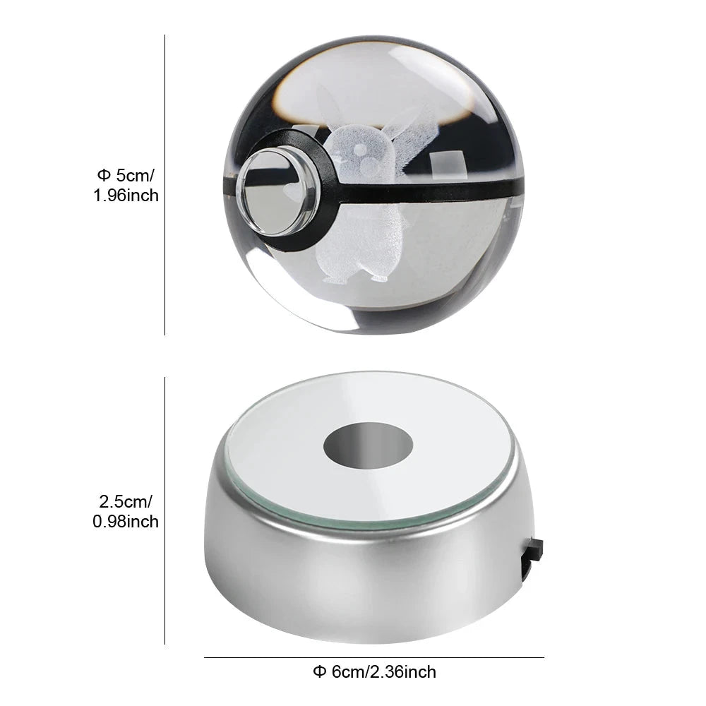 Pokemon 3D Crystal Ball Pikachu Gengar Eevee Mewtwo Anime Pokeball with Led Night Light Base - CLOUDANIMESTUDIO