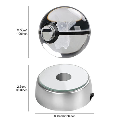 Pokemon 3D Crystal Ball Pikachu Gengar Eevee Mewtwo Anime Pokeball with Led Night Light Base - CLOUDANIMESTUDIO