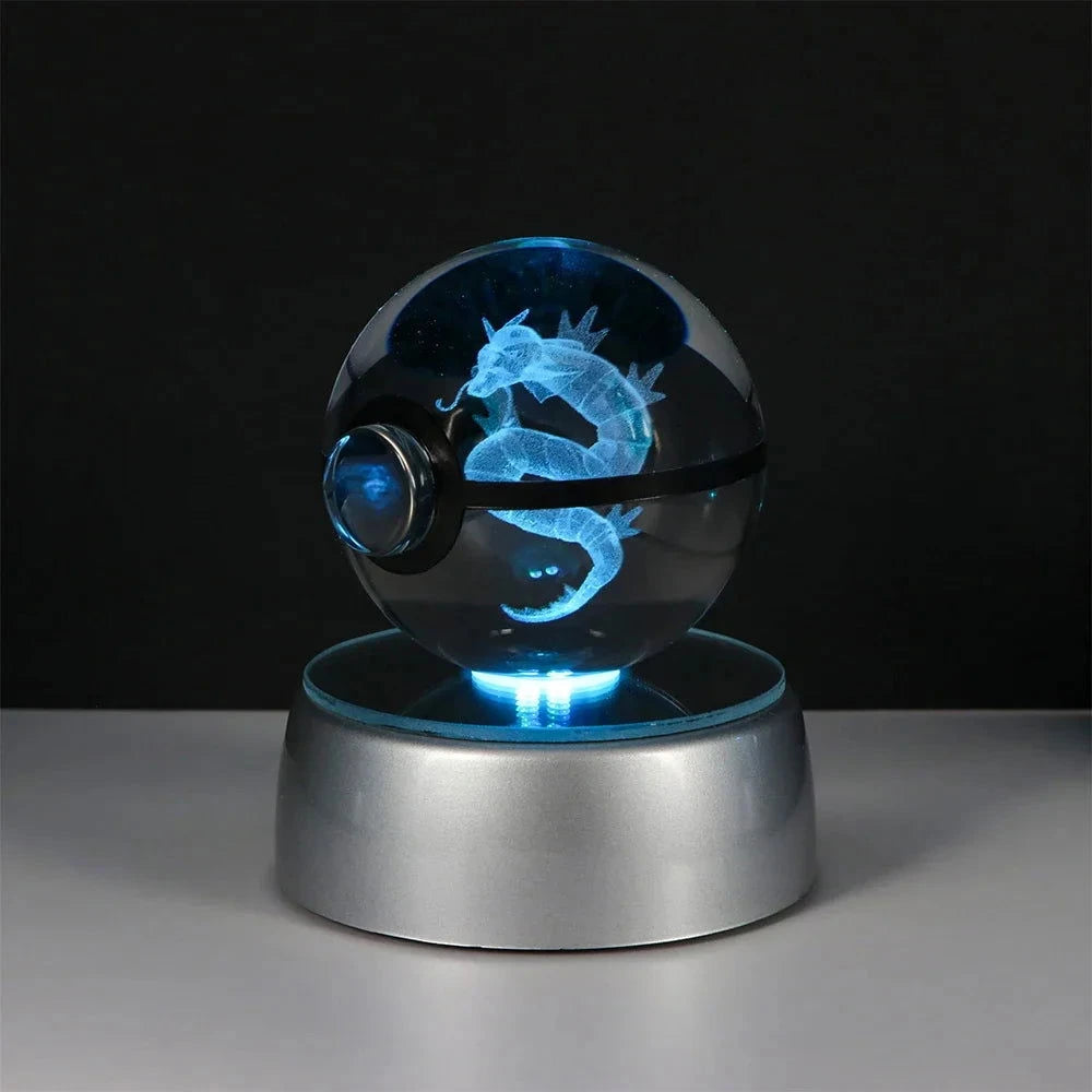Pokemon 3D Crystal Ball Pikachu Gengar Eevee Mewtwo Anime Pokeball with Led Night Light Base - CLOUDANIMESTUDIO