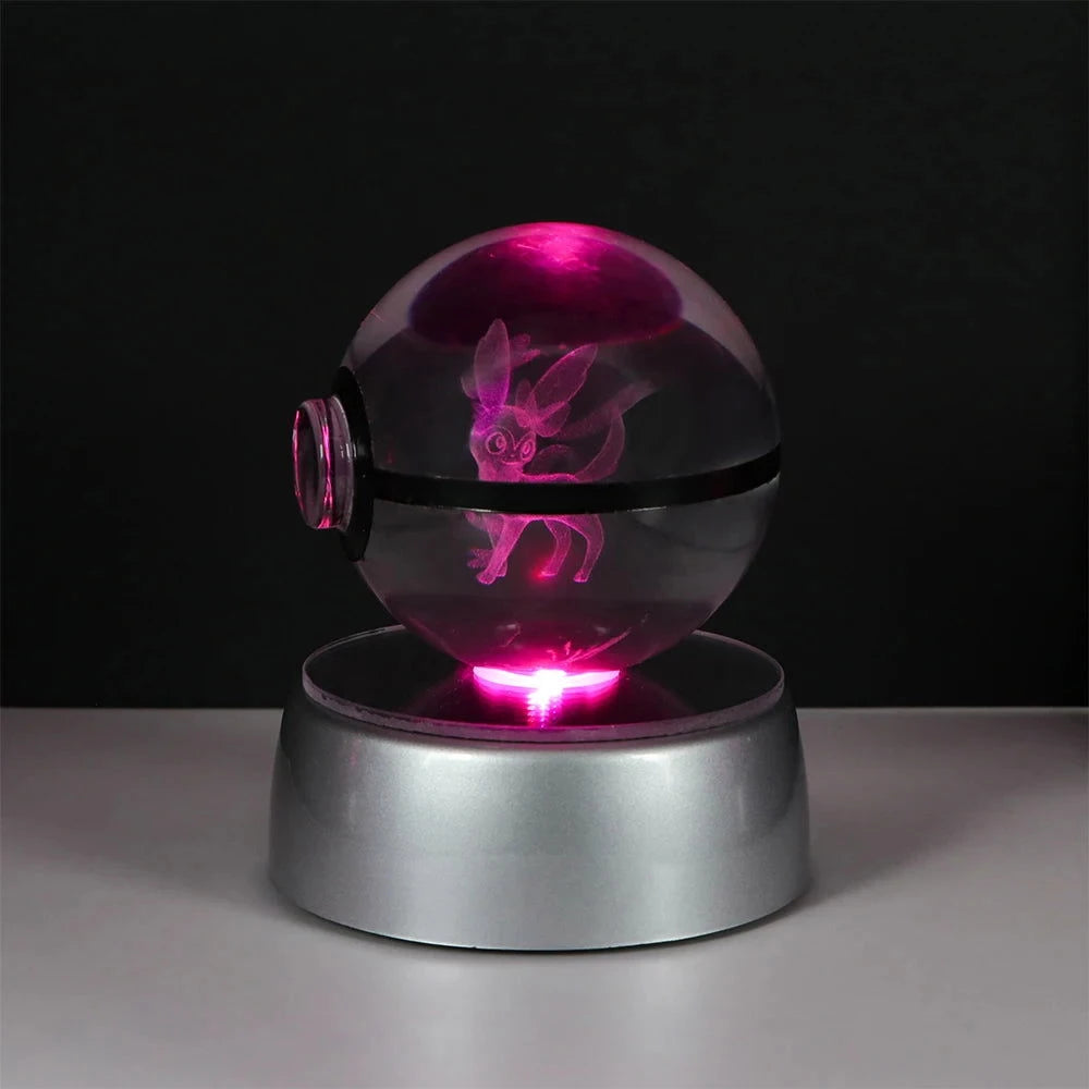 Pokemon 3D Crystal Ball Pikachu Gengar Eevee Mewtwo Anime Pokeball with Led Night Light Base - CLOUDANIMESTUDIO
