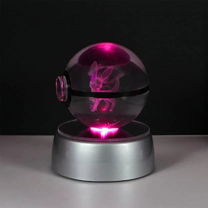 Pokemon 3D Crystal Ball Pikachu Gengar Eevee Mewtwo Anime Pokeball with Led Night Light Base - CLOUDANIMESTUDIO