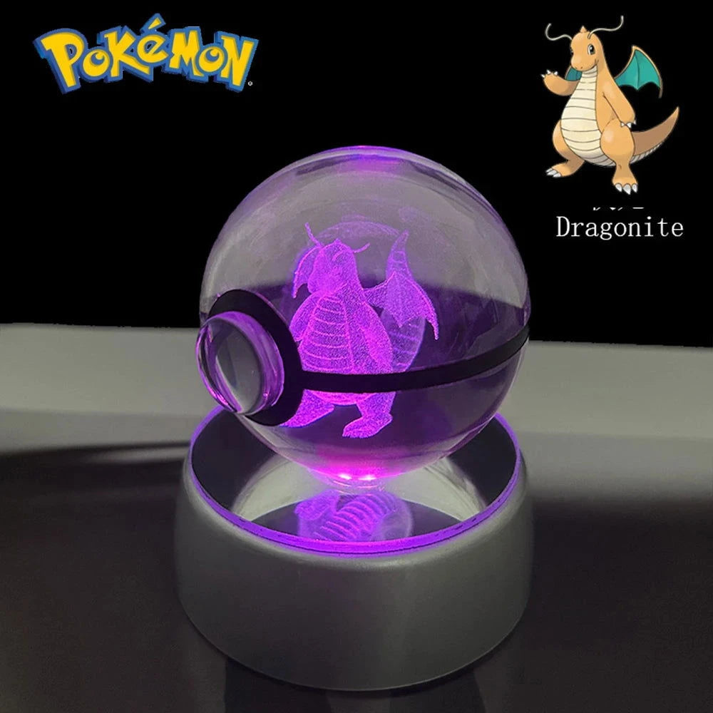 Pokemon 3D Crystal Ball Pikachu Gengar Eevee Mewtwo Anime Pokeball with Led Night Light Base - CLOUDANIMESTUDIO
