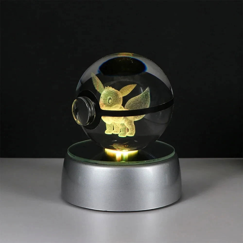 Pokemon 3D Crystal Ball Pikachu Gengar Eevee Mewtwo Anime Pokeball with Led Night Light Base - CLOUDANIMESTUDIO