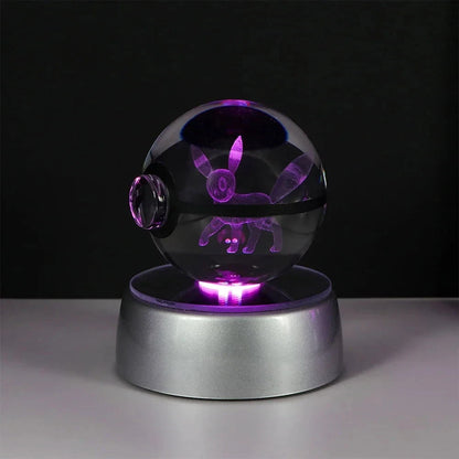 Pokemon 3D Crystal Ball Pikachu Gengar Eevee Mewtwo Anime Pokeball with Led Night Light Base - CLOUDANIMESTUDIO