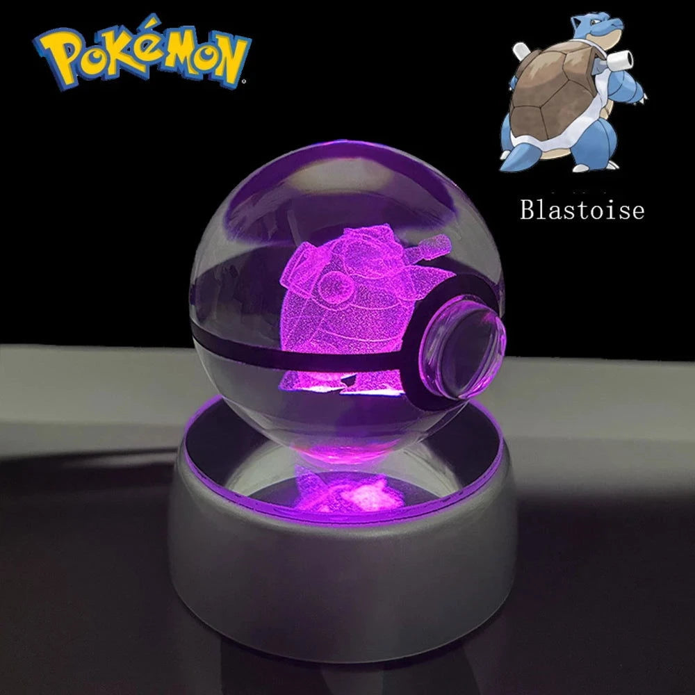 Pokemon 3D Crystal Ball Pikachu Gengar Eevee Mewtwo Anime Pokeball with Led Night Light Base - CLOUDANIMESTUDIO