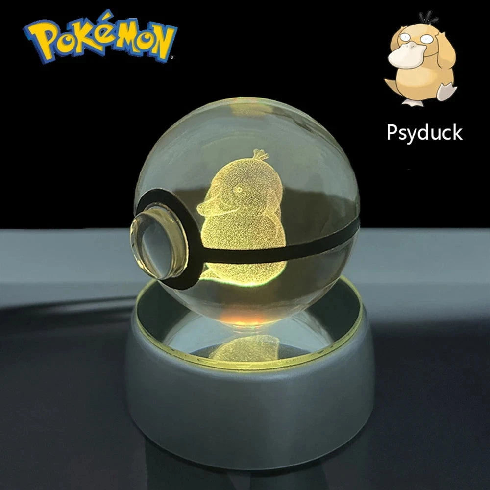 Pokemon 3D Crystal Ball Pikachu Gengar Eevee Mewtwo Anime Pokeball with Led Night Light Base - CLOUDANIMESTUDIO