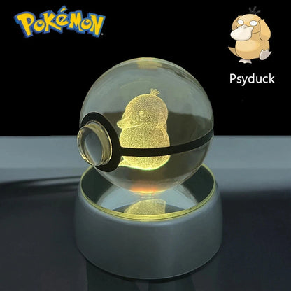 Pokemon 3D Crystal Ball Pikachu Gengar Eevee Mewtwo Anime Pokeball with Led Night Light Base - CLOUDANIMESTUDIO