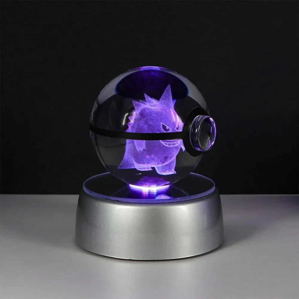Pokemon 3D Crystal Ball Pikachu Gengar Eevee Mewtwo Anime Pokeball with Led Night Light Base - CLOUDANIMESTUDIO