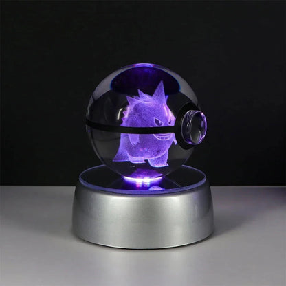 Pokemon 3D Crystal Ball Pikachu Gengar Eevee Mewtwo Anime Pokeball with Led Night Light Base - CLOUDANIMESTUDIO
