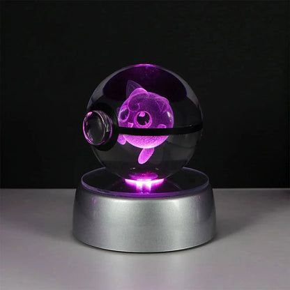 Pokemon 3D Crystal Ball Pikachu Gengar Eevee Mewtwo Anime Pokeball with Led Night Light Base - CLOUDANIMESTUDIO