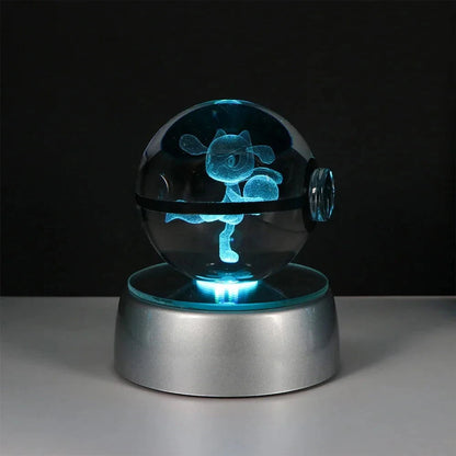 Pokemon 3D Crystal Ball Pikachu Gengar Eevee Mewtwo Anime Pokeball with Led Night Light Base - CLOUDANIMESTUDIO