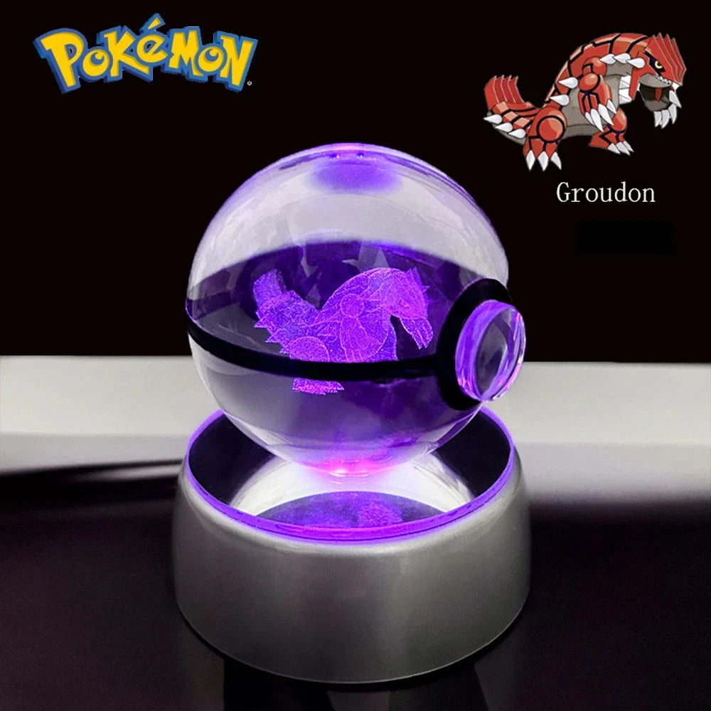 Pokemon 3D Crystal Ball Pikachu Gengar Eevee Mewtwo Anime Pokeball with Led Night Light Base - CLOUDANIMESTUDIO