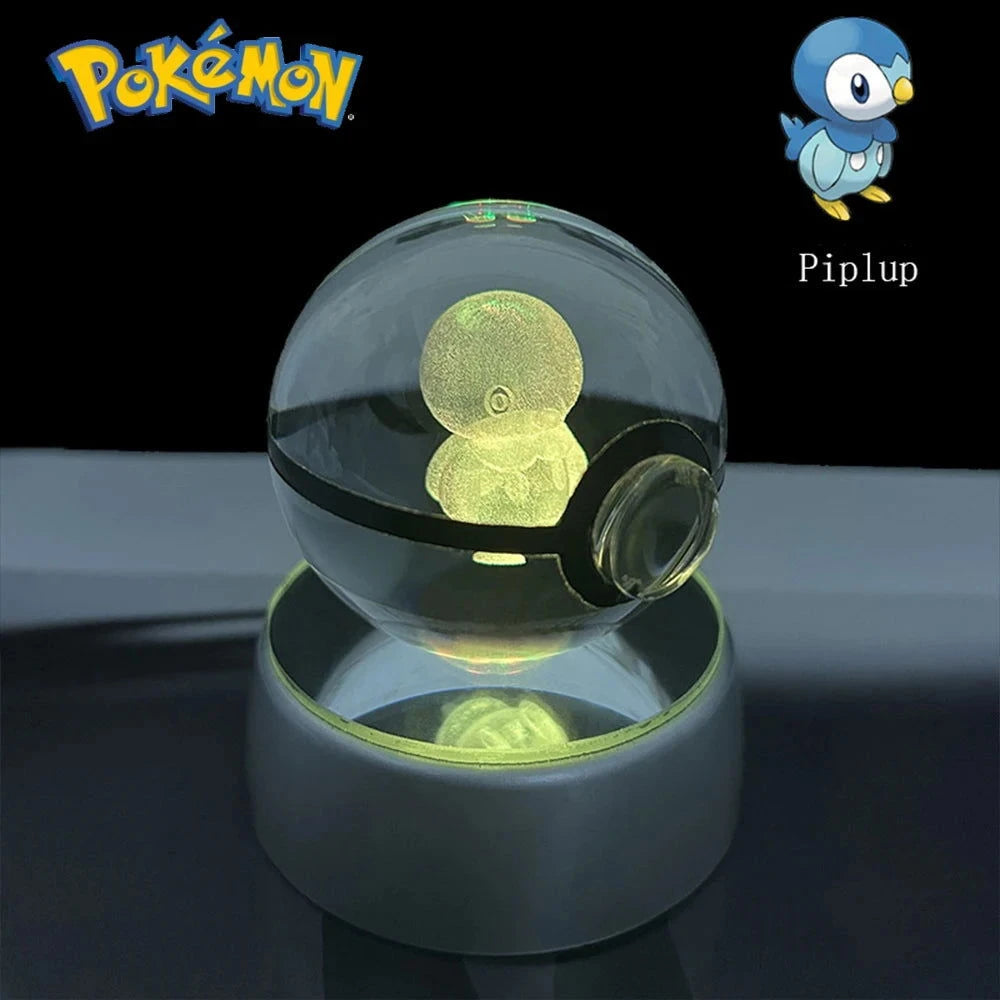 Pokemon 3D Crystal Ball Pikachu Gengar Eevee Mewtwo Anime Pokeball with Led Night Light Base - CLOUDANIMESTUDIO