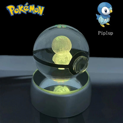 Pokemon 3D Crystal Ball Pikachu Gengar Eevee Mewtwo Anime Pokeball with Led Night Light Base - CLOUDANIMESTUDIO