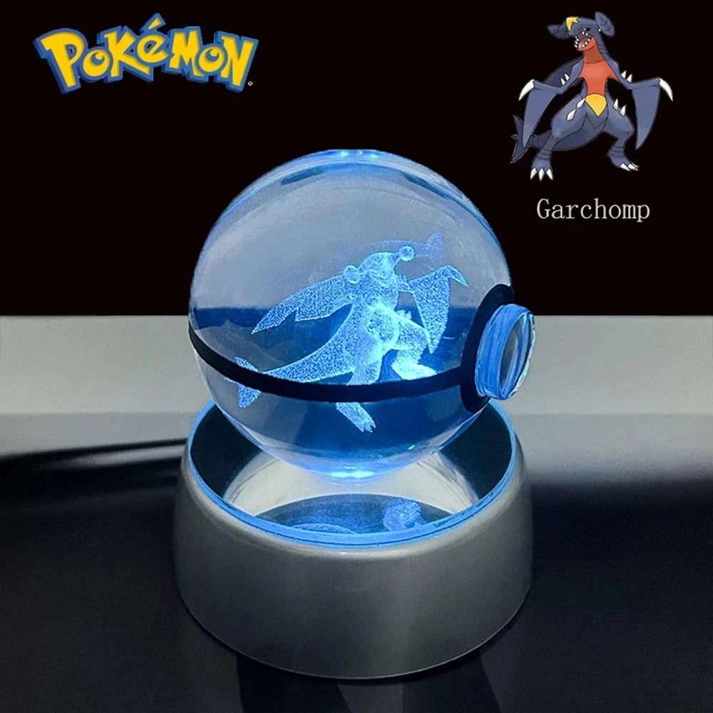 Pokemon 3D Crystal Ball Pikachu Gengar Eevee Mewtwo Anime Pokeball with Led Night Light Base - CLOUDANIMESTUDIO
