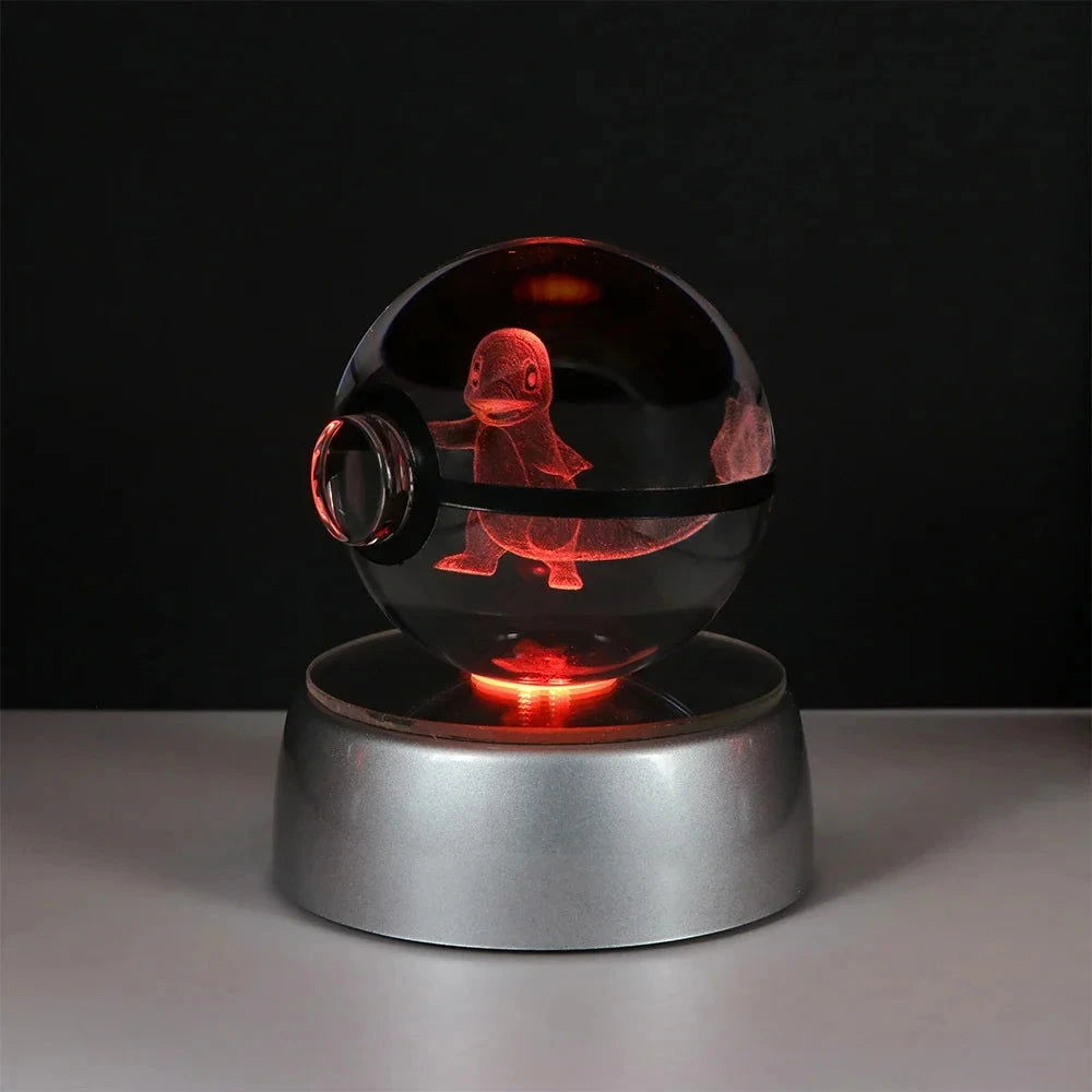 Pokemon 3D Crystal Ball Pikachu Gengar Eevee Mewtwo Anime Pokeball with Led Night Light Base - CLOUDANIMESTUDIO