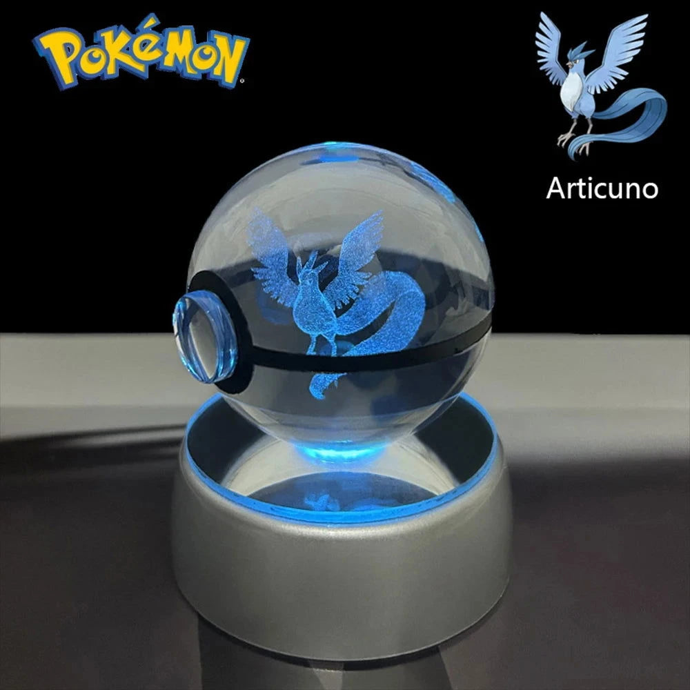 Pokemon 3D Crystal Ball Pikachu Gengar Eevee Mewtwo Anime Pokeball with Led Night Light Base - CLOUDANIMESTUDIO