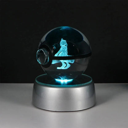 Pokemon 3D Crystal Ball Pikachu Gengar Eevee Mewtwo Anime Pokeball with Led Night Light Base - CLOUDANIMESTUDIO