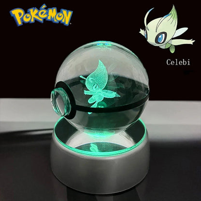 Pokemon 3D Crystal Ball Pikachu Gengar Eevee Mewtwo Anime Pokeball with Led Night Light Base - CLOUDANIMESTUDIO