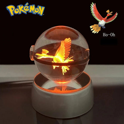 Pokemon 3D Crystal Ball Pikachu Gengar Eevee Mewtwo Anime Pokeball with Led Night Light Base - CLOUDANIMESTUDIO